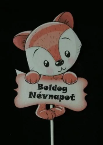 " Boldog névnapot " rókás lézervágott fa betűző táblácska 10x7 cm