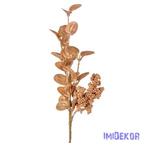 Metál glitteres almalevél bogyós ág 49cm - Arany