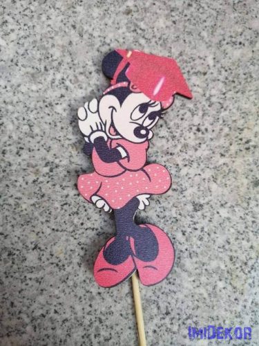 Minnie Piros-Pöttyös Ballagási lézervágott nyomtatott fa figura ballagási betűző 12,5x6,5 cm