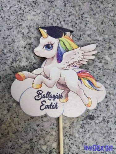 Unikornis Ballagási lézervágott nyomtatott fa figura ballagási betűző 8,5x8,5 cm
