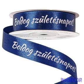   "Boldog Születésnapot!" feliratos szatén szalag 20mm x 20m - Tengerészkék