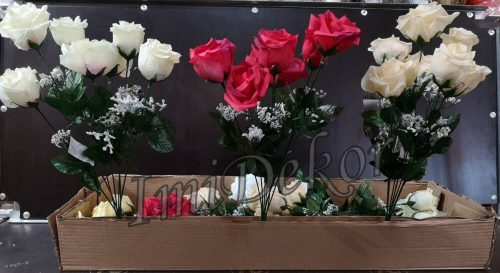 Nyíllott rózsa 7 ágú selyemvirág csokor rezgővel