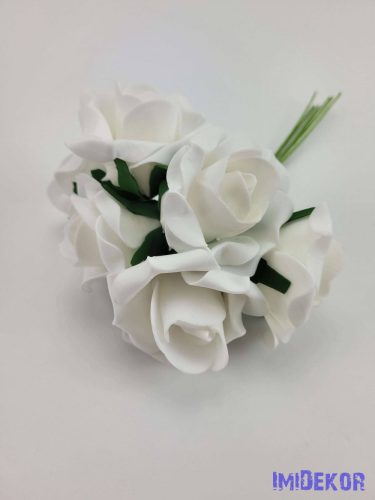 Polifoam rózsa 5cm drótos 6 fej/köteg - Fehér