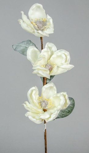 Magnólia ág 3 virágos polifoam díszítő ág 70 cm - Törtfehér