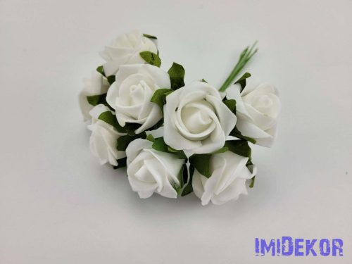 Polifoam rózsa 4 cm aljleveles drótos 8 fej/köteg - Fehér