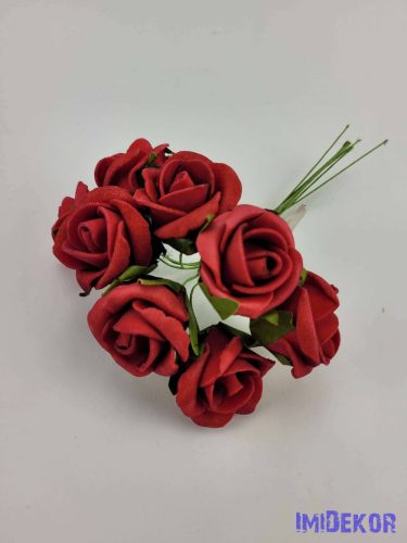 Polifoam rózsa 4 cm aljleveles drótos 8 fej/köteg - Bordó