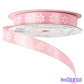 Virágmintás szatén szalag 12mm x 20m - Rózsaszín