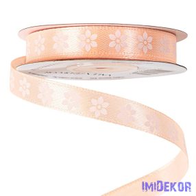 Virágmintás szatén szalag 12mm x 20m - Barack