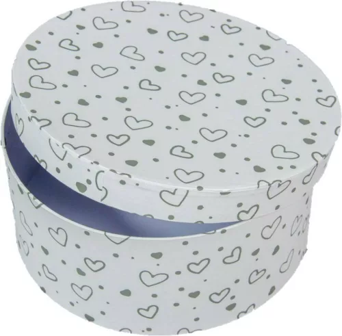 Papír doboz kerek Fehér, Szivecske Mintás box M9cm D20cm