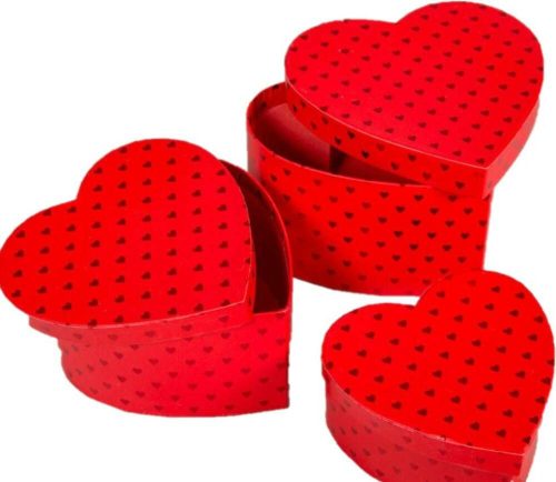 Papír doboz szív mintás 3db-os box szett 11-13-15 cm - Piros