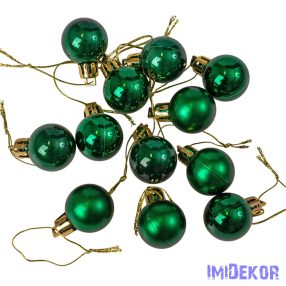 Karácsonyi gömb szett 12 db-os 2,5cm - Sötétzöld