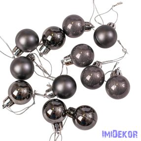 Karácsonyi gömb szett 12 db-os 2,5cm - Grafit