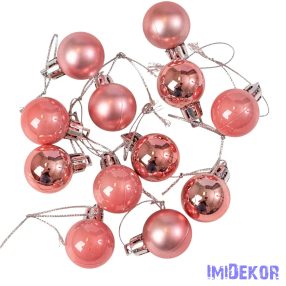 Karácsonyi gömb szett 12 db-os 2,5cm - Korall rózsaszín