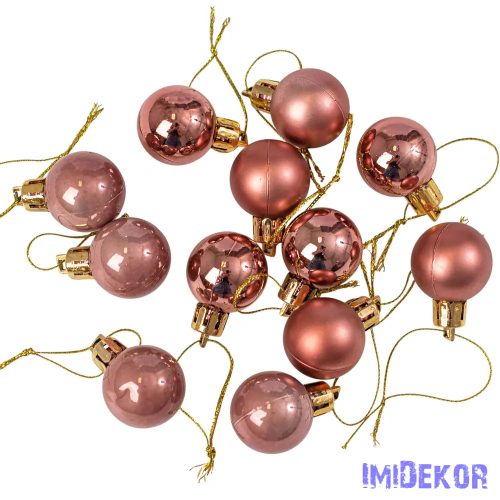 Karácsonyi gömb szett 12 db-os 2,5cm - Rose gold