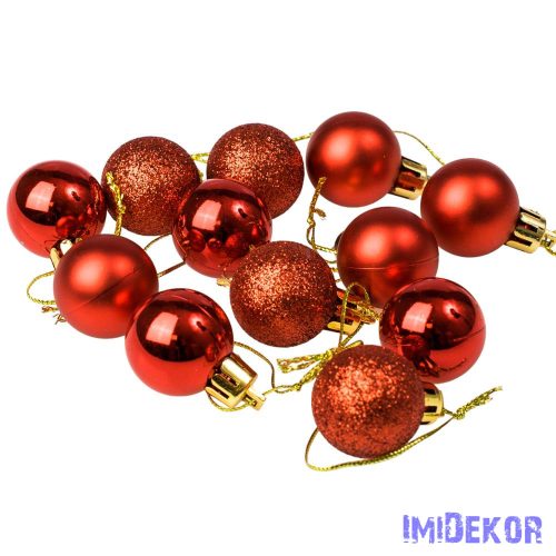 Karácsonyi gömb szett 12 db-os 2,5cm - Piros