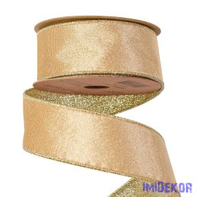   Bársony szalag csillogó hátoldallal, drótos szegéllyel 38mm x 5m - Arany