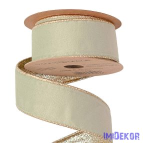   Bársony szalag csillogó hátoldallal, drótos szegéllyel 38mm x 5m - Vintage Zöld