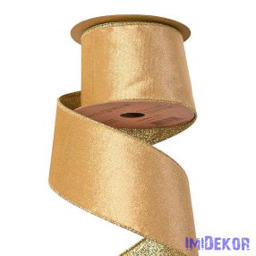   Bársony szalag csillogó hátoldallal, drótos szegéllyel 63mm x 5m - Arany