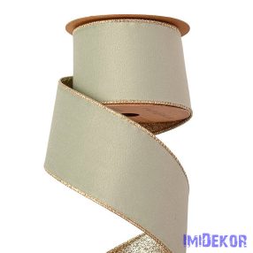   Bársony szalag csillogó hátoldallal, drótos szegéllyel 63mm x 5m - Vintage Zöld