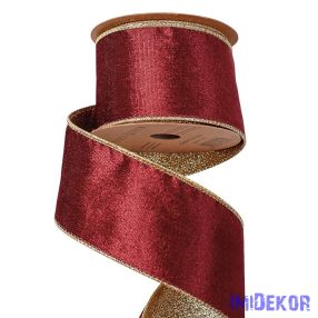   Bársony szalag csillogó hátoldallal, drótos szegéllyel 63mm x 5m - Bordó