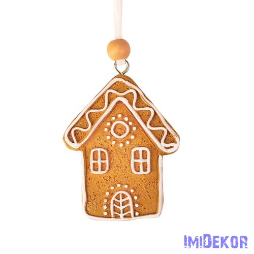 Mézeskalács házikó dísz, polirezin, 5 x 6cm, kreatív felhasználásra vagy karácsonyfára