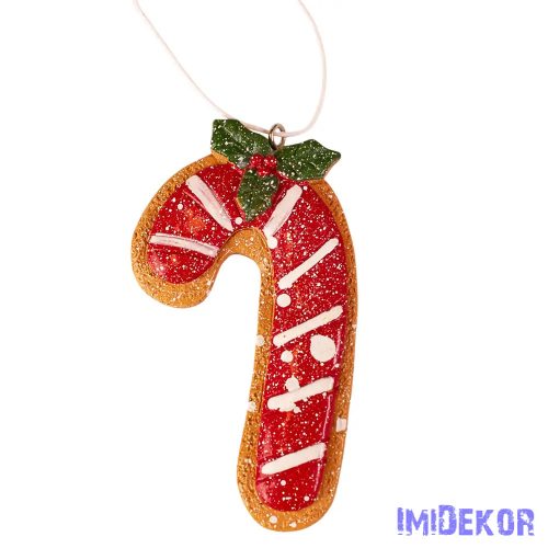 Mézeskalács cukorbot dísz, polirezin, 5 x 8.3cm, kreatív felhasználásra vagy karácsonyfára