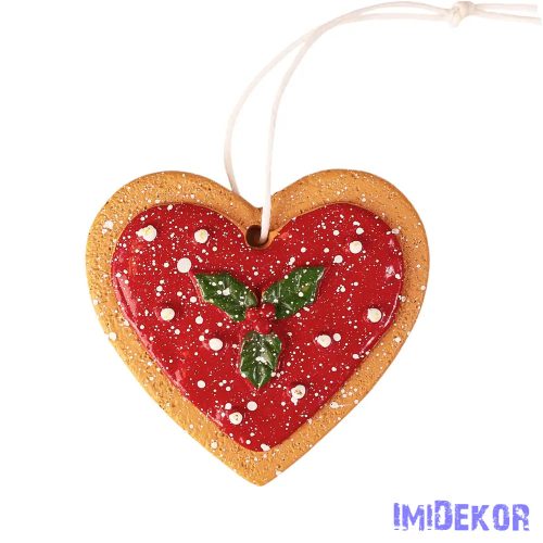 Mézeskalács szívecske dísz, polirezin, 6 x 5,8cm, kreatív felhasználásra vagy karácsonyfára