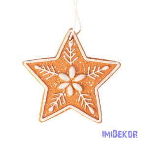   Mézeskalács csillag dísz, polirezin, 7cm, kreatív felhasználásra vagy karácsonyfára