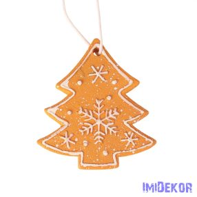   Mézeskalács fenyőfa dísz, polirezin, 6.2 x 7cm, kreatív felhasználásra vagy karácsonyfára