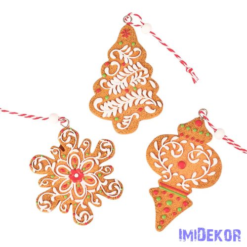 Mézeskalács dísz szett, polirezin, kreatív felhasználásra vagy karácsonyfára