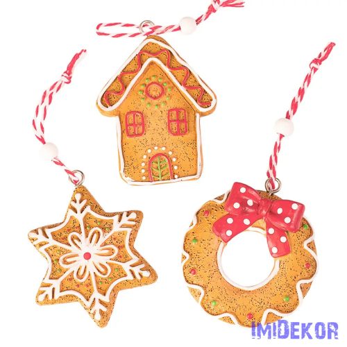 Mézeskalács dísz szett, polirezin, 6 x 5cm, kreatív felhasználásra vagy karácsonyfára