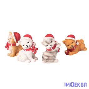 Kiscicás dísz szett 4db, 3,5 x 5 x 3cm, polirezin
