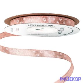   Hópelyhes karácsonyi szatén szalag 6mm x 20m - Púder Bézs