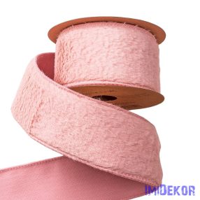  Szőrme szalag drótos szegéllyel 63mm x 5m - Púder rózsaszín