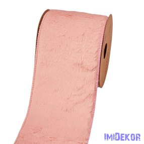   Szőrme szalag drótos szegéllyel 100mm x 5m - Púder rózsaszín