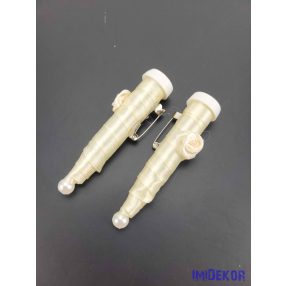 Esküvői díszített fiola kitűző 7cm - Krém