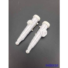 Esküvői díszített fiola kitűző 7cm - Fehér