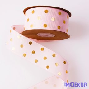   Arany pöttyös ripsz szalag 38mm x 20m - Világos rózsaszín