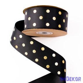 Arany pöttyös ripsz szalag 38mm x 20m - Fekete