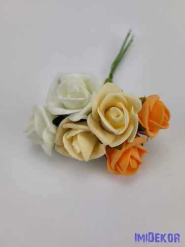 Polifoam rózsa 2 cm/fej 6 fejes köteg 13 cm - Vajas-Narancs Mix