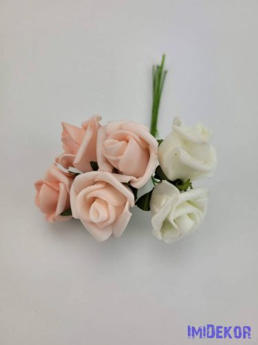 Polifoam rózsa 2 cm/fej 6 fejes köteg 13 cm - Halvány Rózsaszín Mix