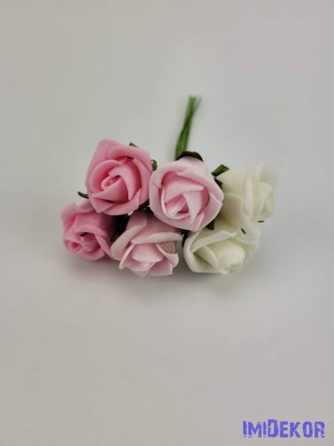 Polifoam rózsa 2 cm/fej 6 fejes köteg 13 cm - Rózsaszín Mix