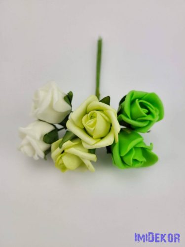 Polifoam rózsa 2 cm/fej 6 fejes köteg 13 cm - Zöldes Mix