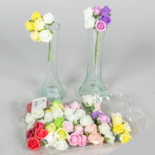 Polifoam rózsa 6 szálas 2 cm fejű kötegelt csokor 13 cm - Tavaszi Mix