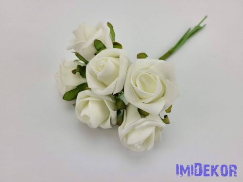 Polifoam rózsa 6 szálas 4 cm fejű kötegelt csokor 21 cm krém