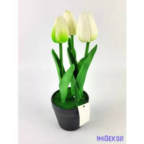 Cserepes gumi tulipán 3 fejes élethű 22 cm - Fehér