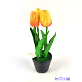 Cserepes gumi tulipán 3 fejes élethű 22 cm - Barackos