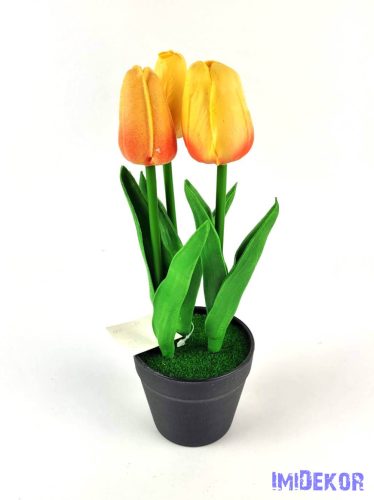 Cserepes gumi tulipán 3 fejes élethű 22 cm - Barackos