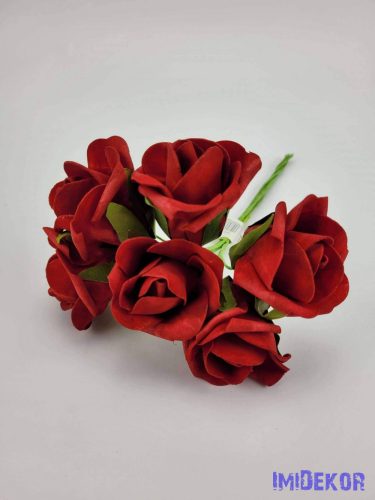 Polifoam rózsa 5 cm drótos 6 fej/köteg - Piros