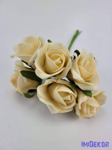 Polifoam rózsa 5 cm drótos 6 fej/köteg - Krém